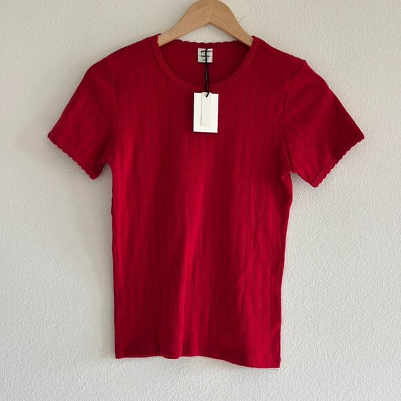 Madewell x LESET Pointelle Slim-Fit Tee in Red, Size Medium - Picture 2 of 5